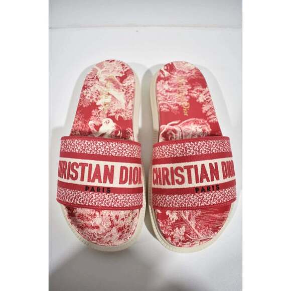 Christian Dior Dway Red Logo Toile De Jouy Platform Slide Mule Flat Sandal 36 - Picture 5 of 12